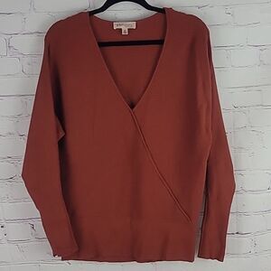 Philosophy Orange/Terracotta Ribbed V-neck Sweater. Size Large